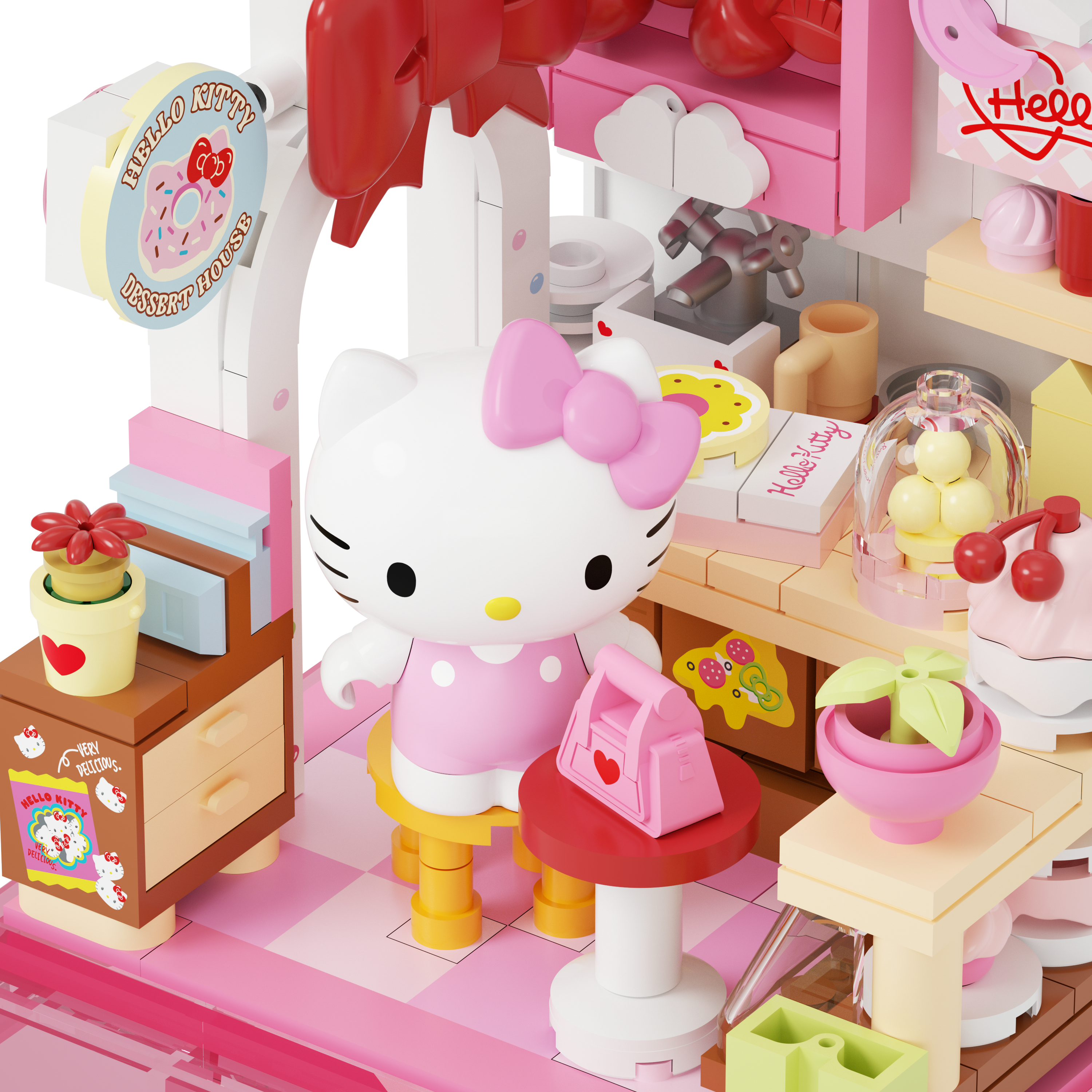 مجموعة مكعبات هيلو كيتي – متجر حلويات كيوت Hello Kitty Cute Dessert Shop Building Blocks Set