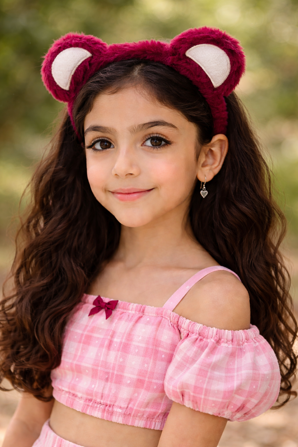 Pêça serê ji hirî ya sexte bi şiklê guhê hirçê - rengê bordo