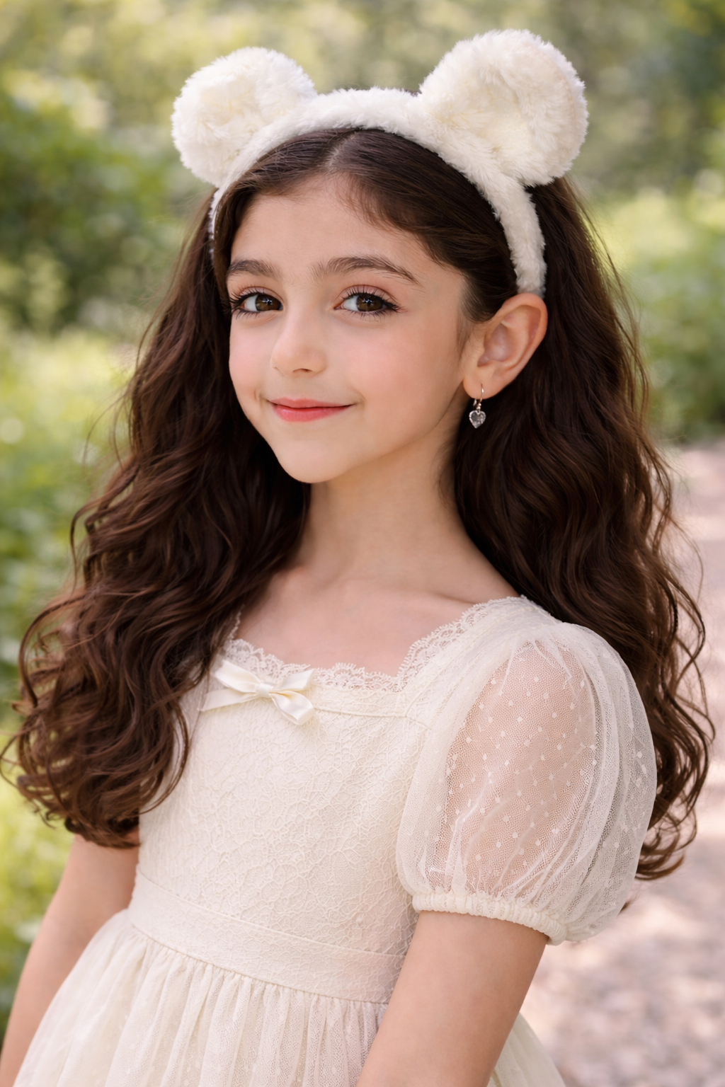 Serbendek spî ya ji hirî bi şiklê guhê nerm - sêwirana şêwaz û cihêreng