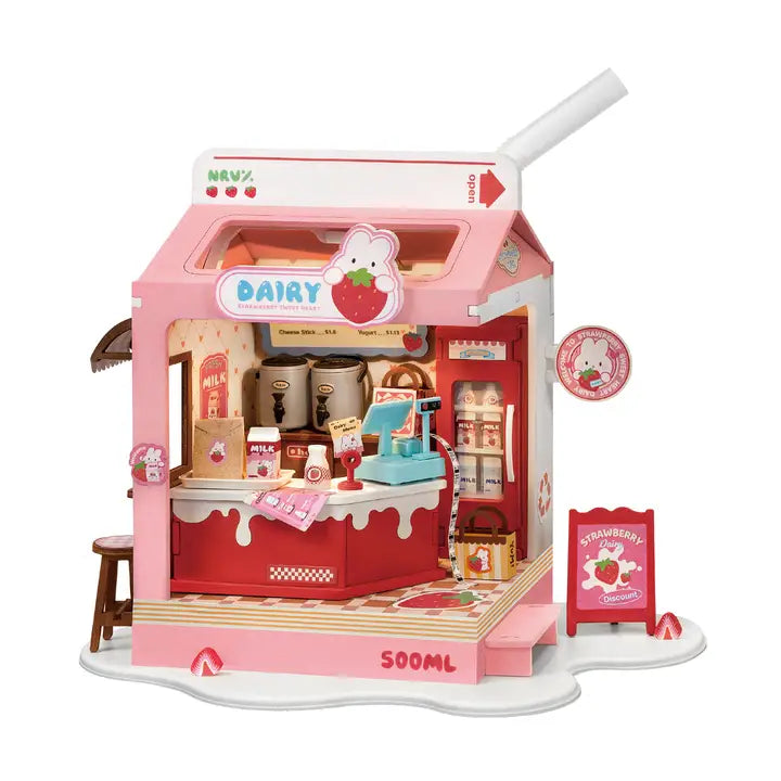 مجسم متجر حليب الفراولة الكيوت – Strawberry Milk Box