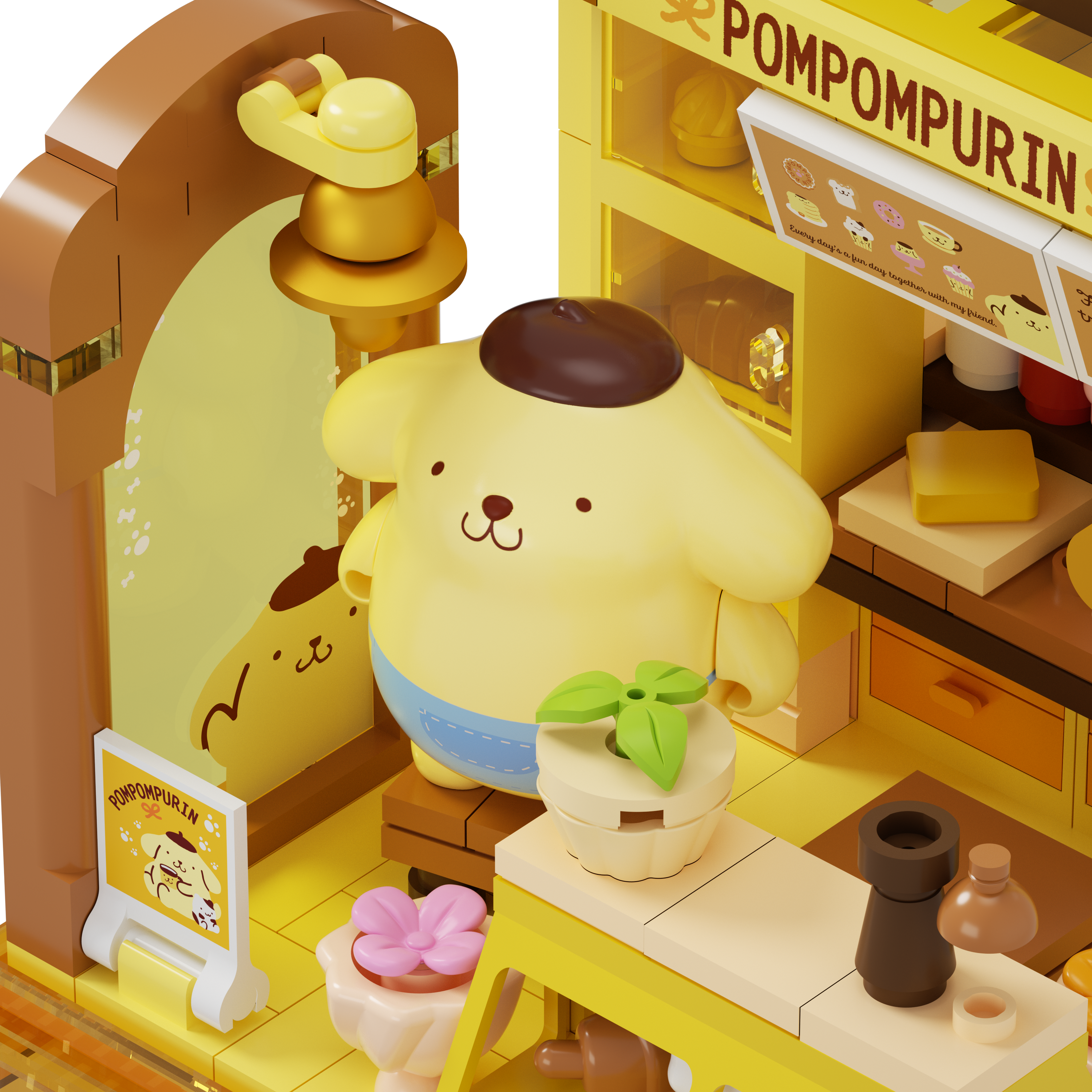 مجموعة مكعبات بومبومبورين – متجر حلويات كيوت Pompompurin Cute Dessert Shop Building Blocks Set