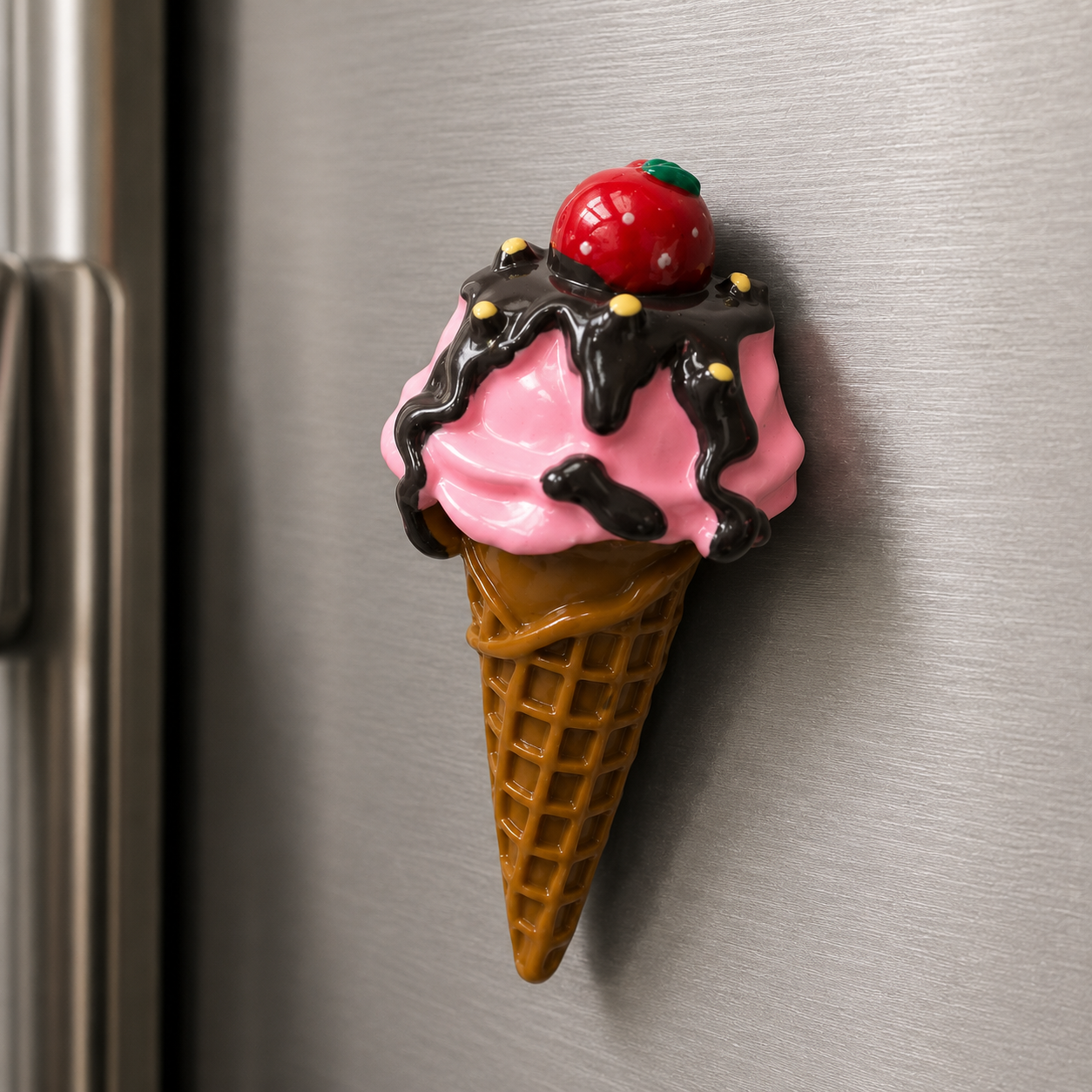مغناطيس ثلاجة آيس كريم الفراولة بالشوكولاتة 🍓🍦