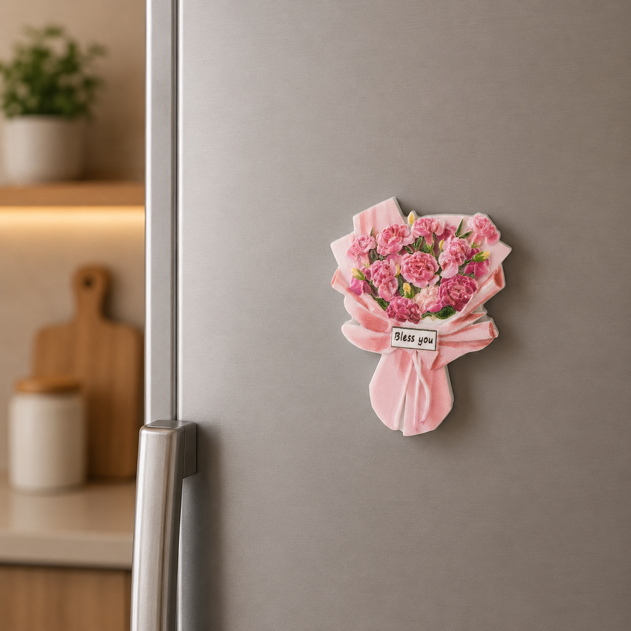 مغناطيس ثلاجة باقة ورد وردية 🌷