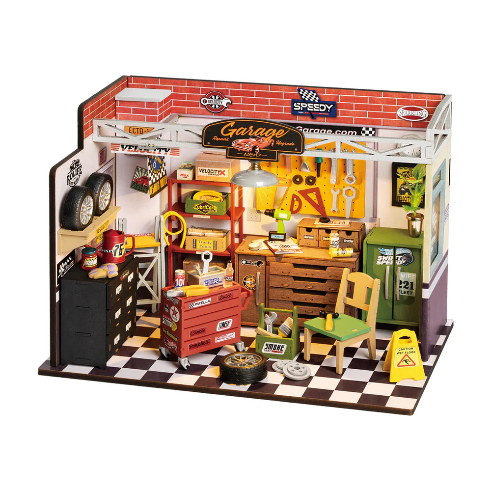 ورشة جراج مصغرة مع أدوات وإطارات
تفاصيل ورشة الميكانيك المصغّرة Garage Workshop
قطع وتركيب ورشة الجراج DIY Miniature
علبة منتج Garage Workshop DIY House
